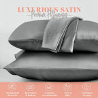 Elegant Comfort Silky And Luxurious 2-Piece Satin Pillowcase Set For Healthier Skin And Hair, Hidden Zipper Closure And Beautifully Packaged, Satin Pillowcase Set, Standard/Queen, Gray