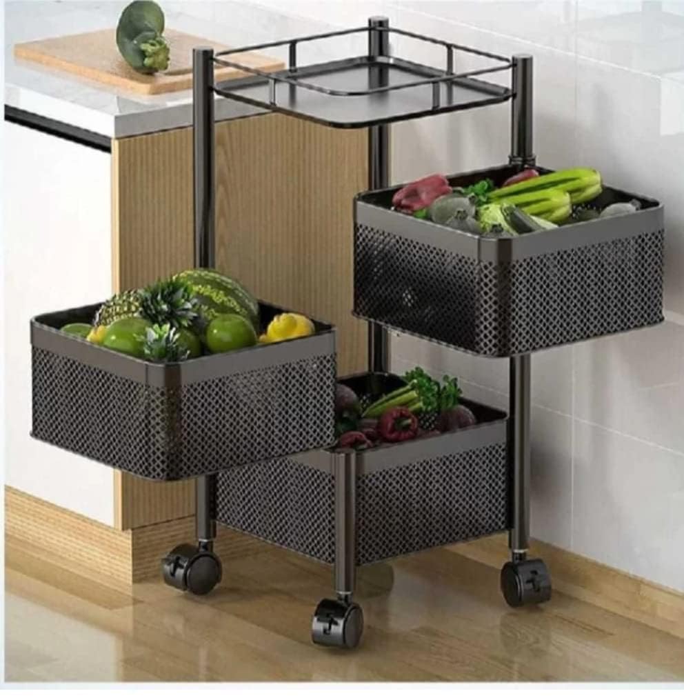 MultiPurpose Trolley Storage Organizer And Kitchen Accessories Items For Kitchen Storage Rack Square Design Fruits & Vegetable 
