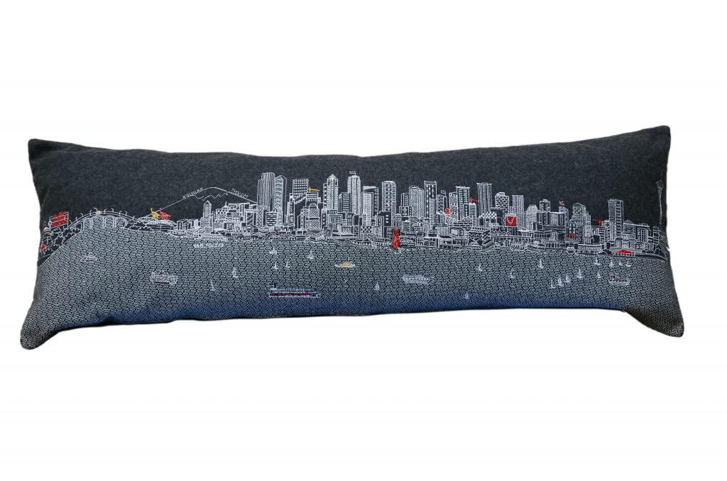 HomeRoots Grey 45' Black Seattle Nighttime Skyline Lumbar Decorative Pillow