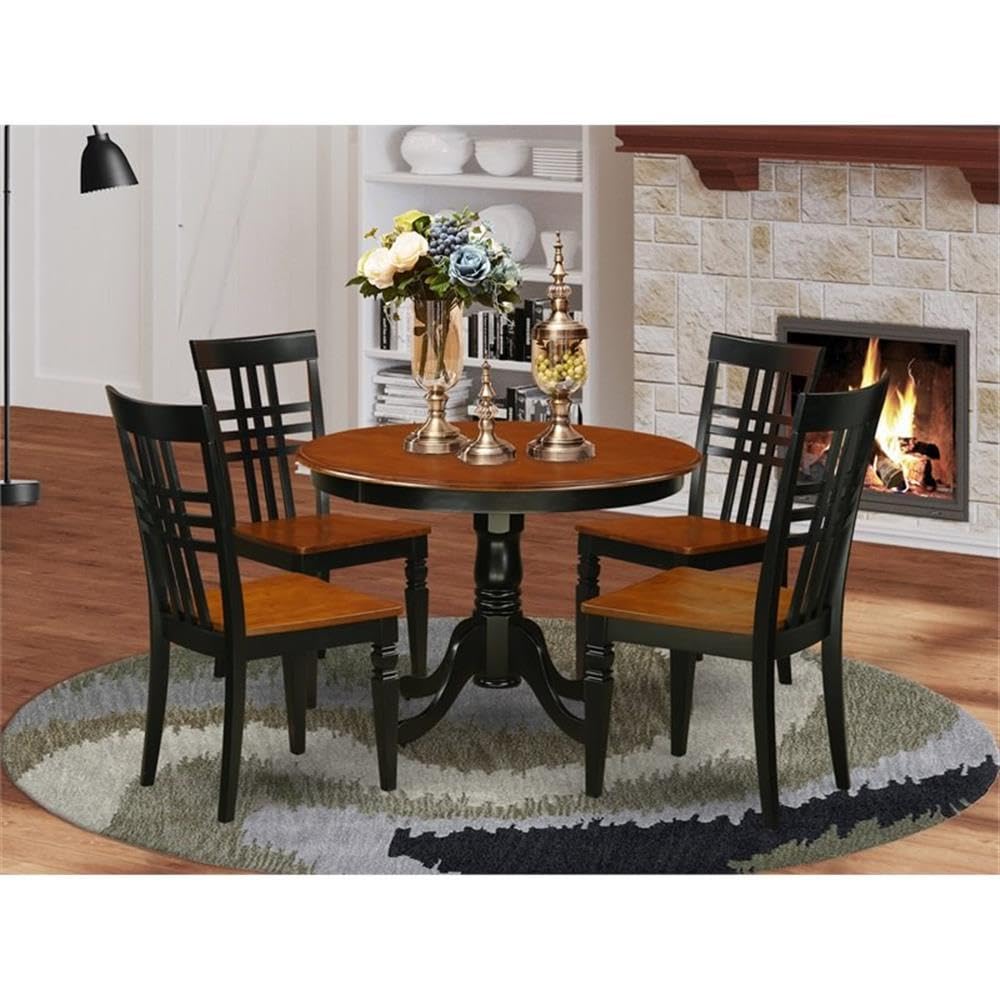 East West Furniture HLLG5-BCH-W 5 Piece Modern Dining Table Set Includes a Round Wooden Table with Pedestal and 4 Dining Room Chairs, 42x42 Inch, Black & Cherry