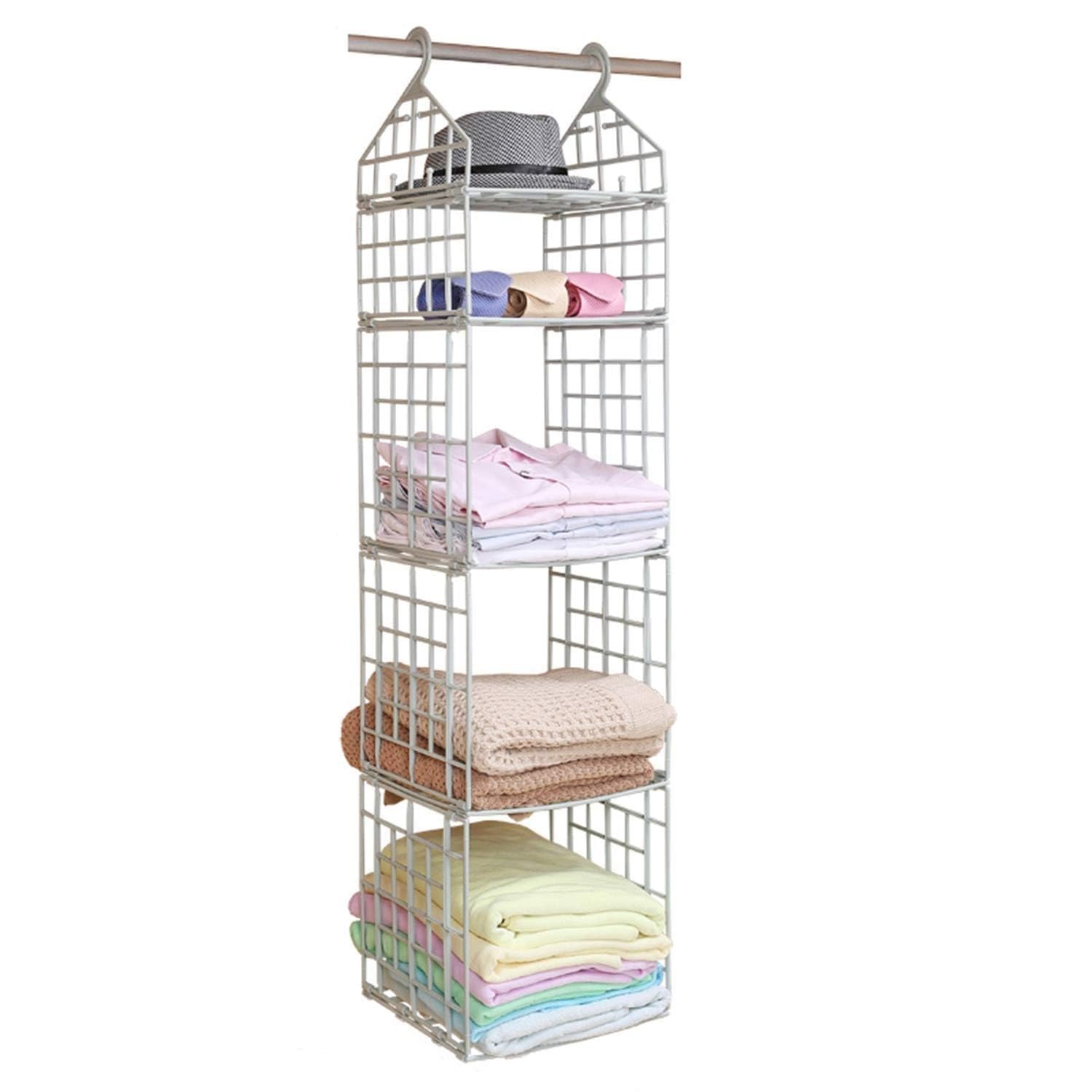 Mentro Cart 5 Layer Folding Plastic Clothes Storage Rack, White