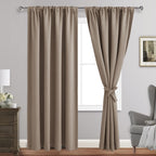 Jiuzhen Blackout Curtains For Bedroom - Thermal Insulated Room Darkening Rod Pocket Curtains For Living Room, Set Of 2 Panels With Tiebacks, 52 X 90 Inch Length, Camel