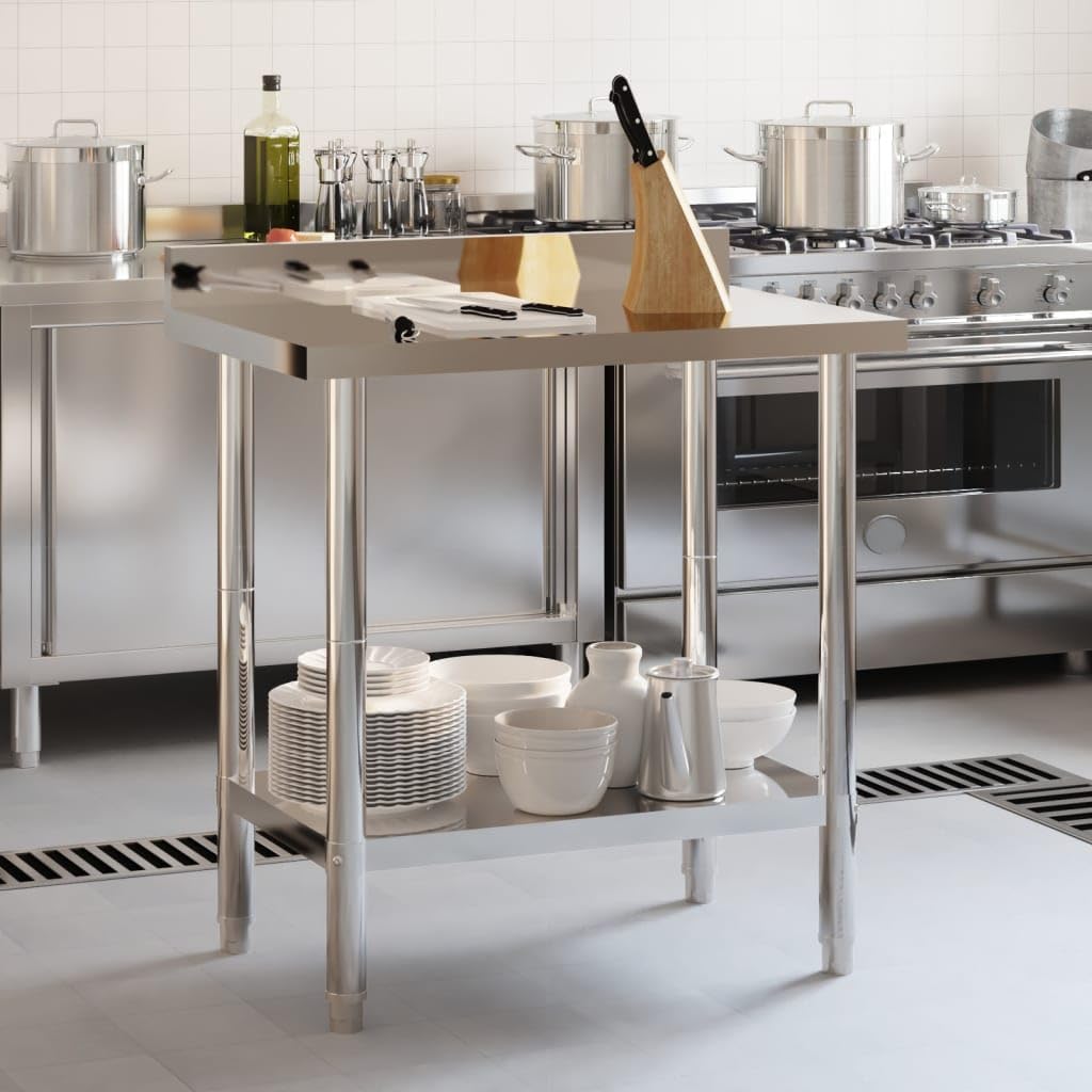 vidaXL Stainless Steel Kitchen Work Table with Backsplash - 32.5"x21.7"x36.6", Silver, Durable Prep Station for Commercial and Home Use