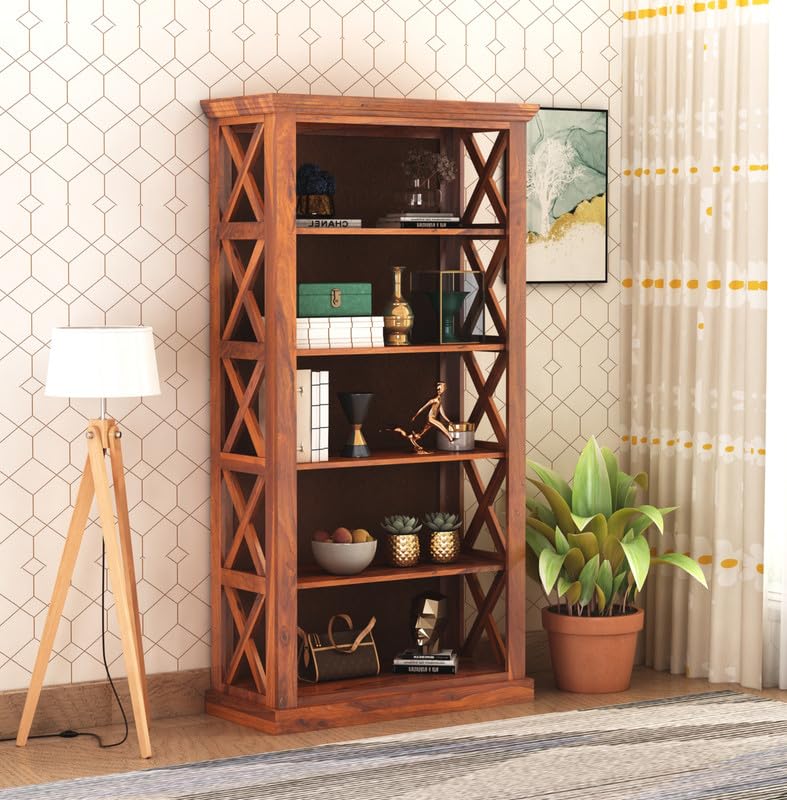 GHROYAL Solid Sheesham Wood Bookshelf with Open Shelf Storage Wooden Showcase Display Unit Book Stand for Home, Office, Living R