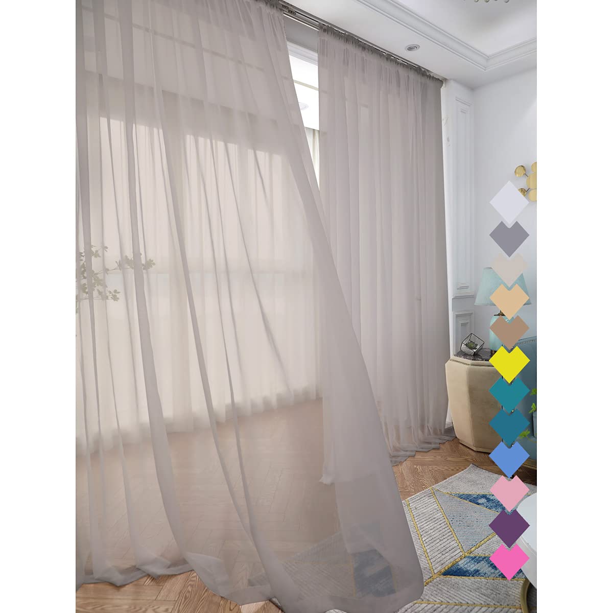 Window Light Grey Sheer Curtains 60 Inches Width 160 Inches Long 2 Panels Sheer Curtains Clear Curtains Basic Rod Pocket Panel F