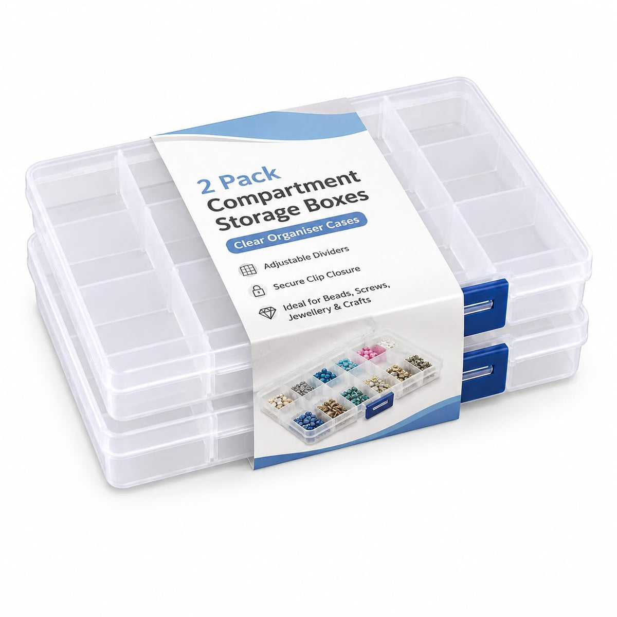 Luxiremi Organiser Box 2Pcs Small Craft Storage Boxes with Compartments Clear Plastic Storage Earring Containers Jewellery Screw