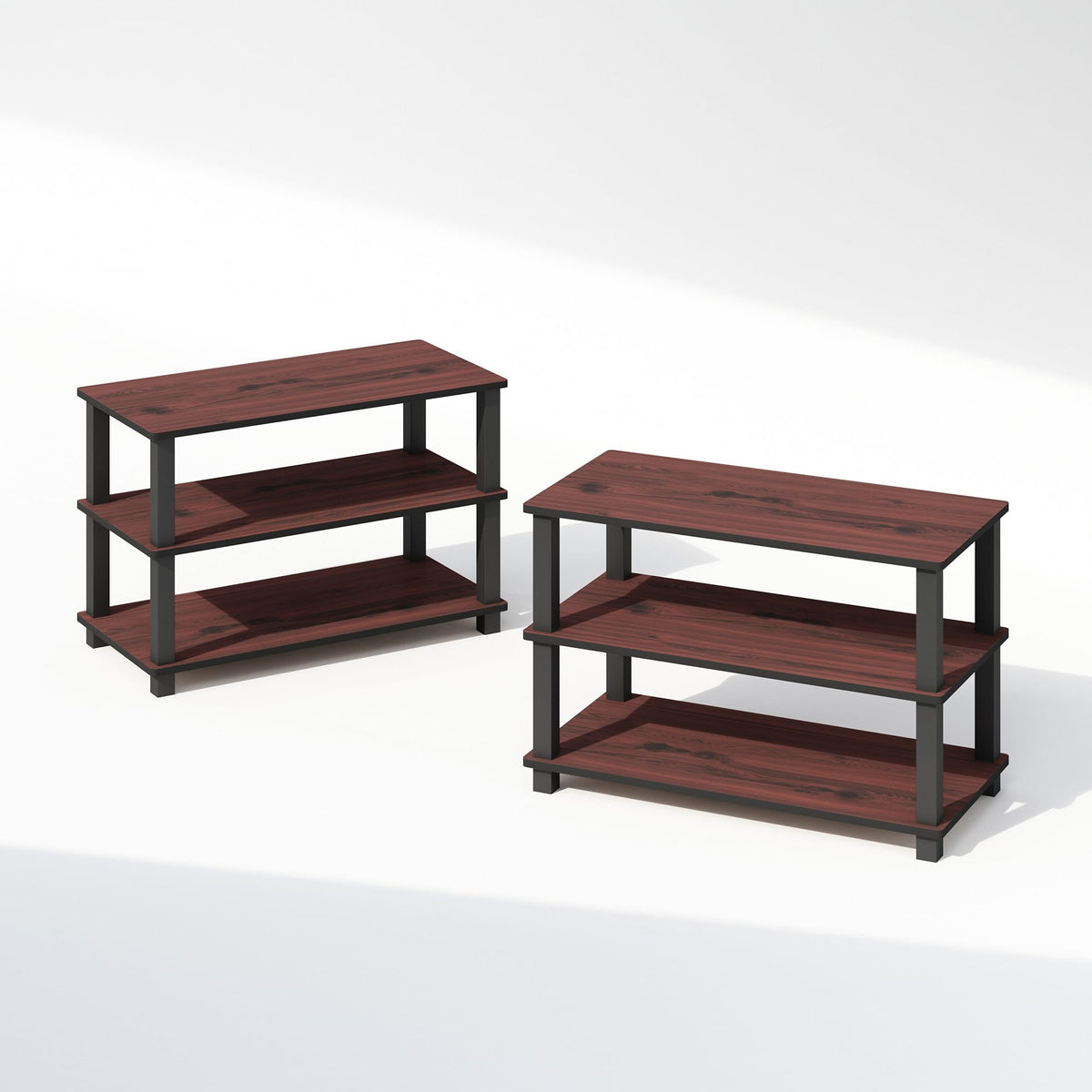 Furinno Turn-S-Tube 3-Tier Multipurpose Standing Shelves, Shoe Rack, Dark Cherry/Black, Set of 2