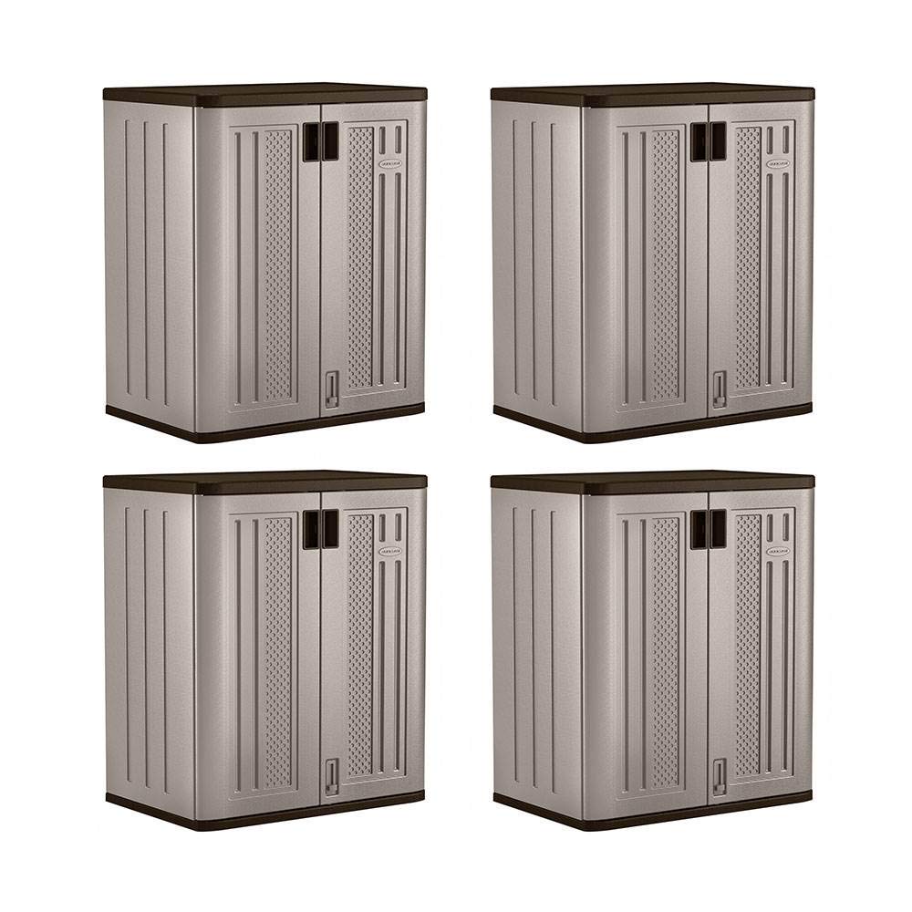 Suncast 4 Pack 9 Cu. Ft. Base Storage Cabinet, Resin Garage Organizer, Platinum Metallic/Slate