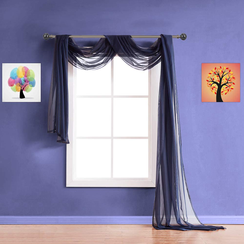 Warm Home Designs Extra Long Navy Blue Sheer Window Scarf. Valance Scarves are 54 X 216 Inches. Great As Wedding Arch Draping Fa
