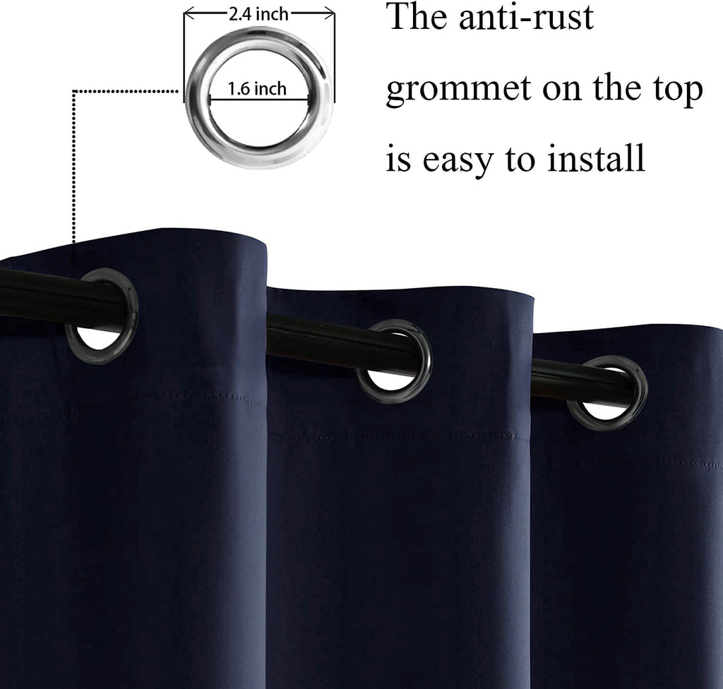 Jiuzhen Navy Blackout Curtains With Tiebacks-Thermal Insulated, Light Blocking/Noise Reducing Grommet Curtain Drapes For Bedroom/Living Room, Set Of 2 Window Curtain Panels, 52 X 84 Inch Length