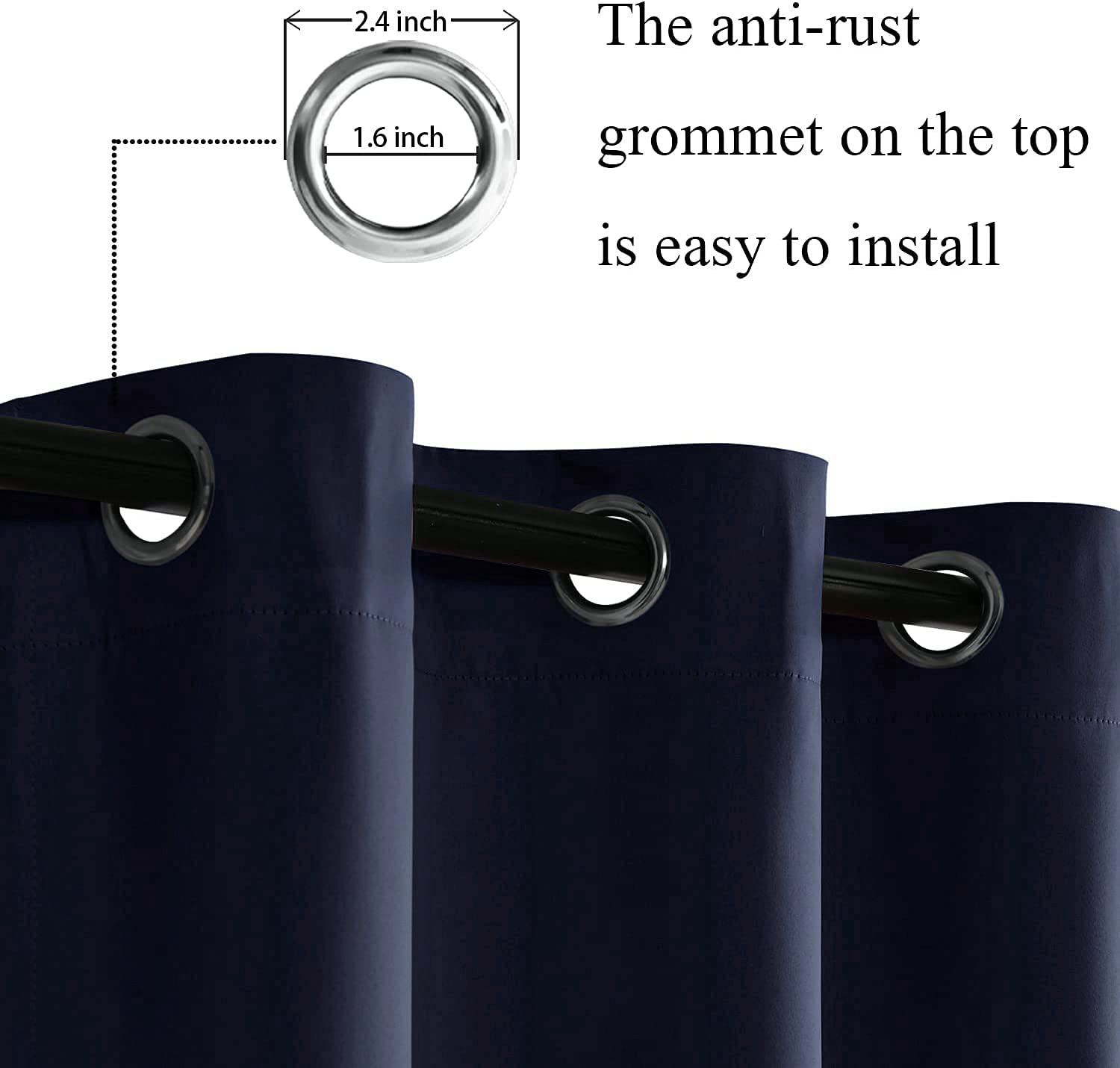 Jiuzhen Navy Blackout Curtains With Tiebacks-Thermal Insulated, Light Blocking/Noise Reducing Grommet Curtain Drapes For Bedroom/Living Room, Set Of 2 Window Curtain Panels, 52 X 84 Inch Length