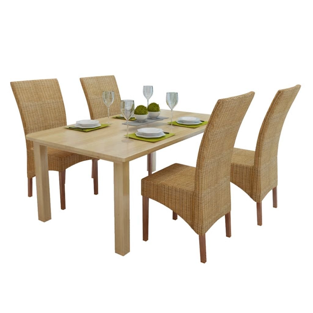 vidaXL 4X Dining Chair Garden Pation Courtyard Poolside Outdoor Furniture Modular Collection Handwoven Home Kitchen Furniture Seats Brown Rattan