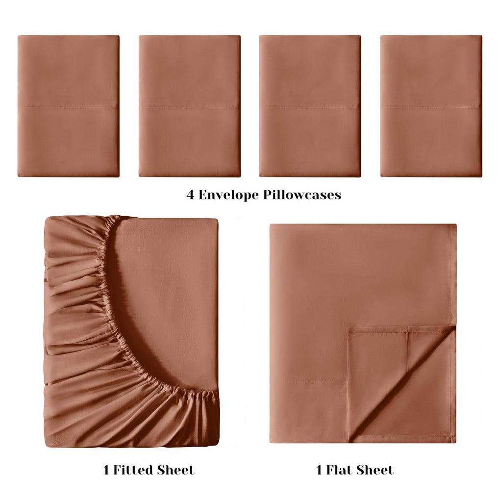 Bysure 6 Pieces Bed Sheets Set(Full, Chocolate Brown) - Hotel Luxury Super Soft 1800 Thread Count 100% Microfiber Sheets With De