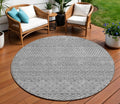 8' Gray And Silver Round Chevron Washable Indoor Outdoor Area Rug