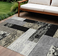 9' X 12' Black Taupe And Ivory Geometric Washable Indoor Outdoor Area Rug
