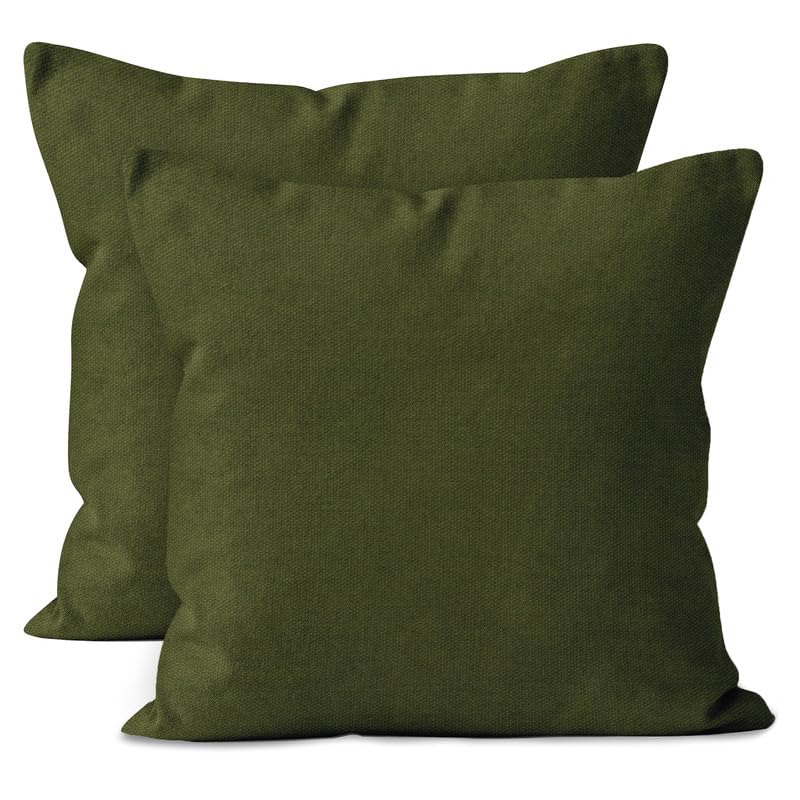 Cotton Canvas Throw Pillow Covers by Encasa Pack of 2 Leaf Green 18'x18' No Insert with Hidden Zipper | Decorative Cushion Cov