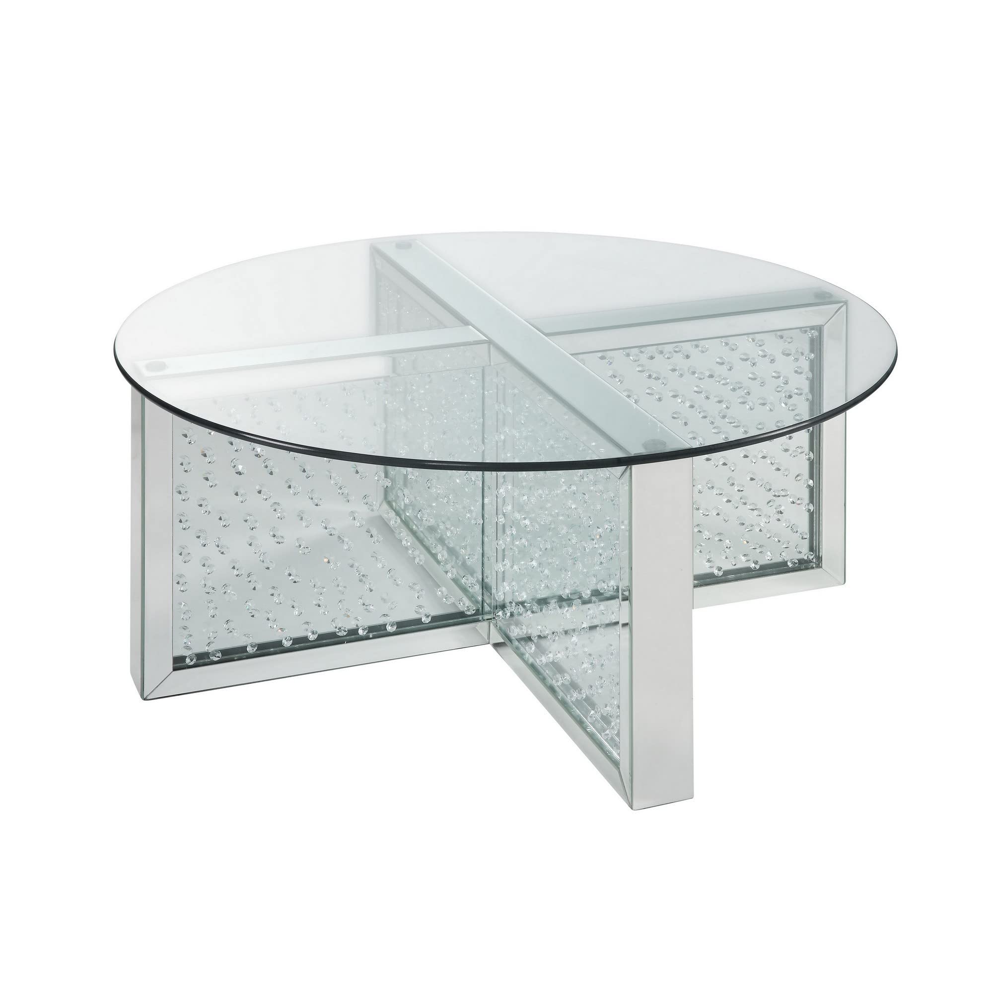 Benjara Benzara Faux Crystal Coffee Table with Glass Top, Silver