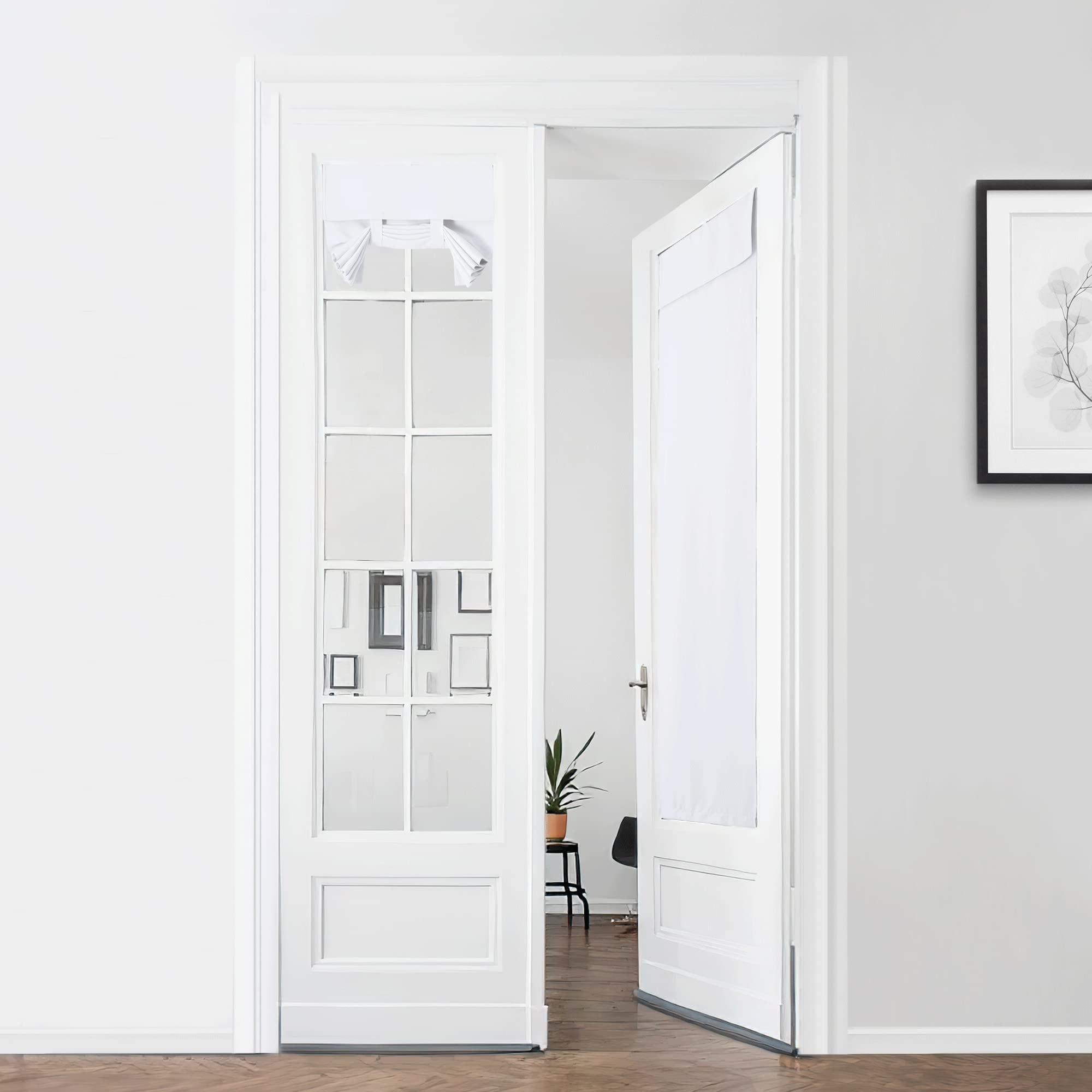 Nicetown Front Door Curtains - Thermal Insulated Tricia Door Window Curtain Self Adhesive Window Covering Drapery Room Darkening Blinds For Patio French Door, W26 X L72 Inch, 1 Panel, Pure White