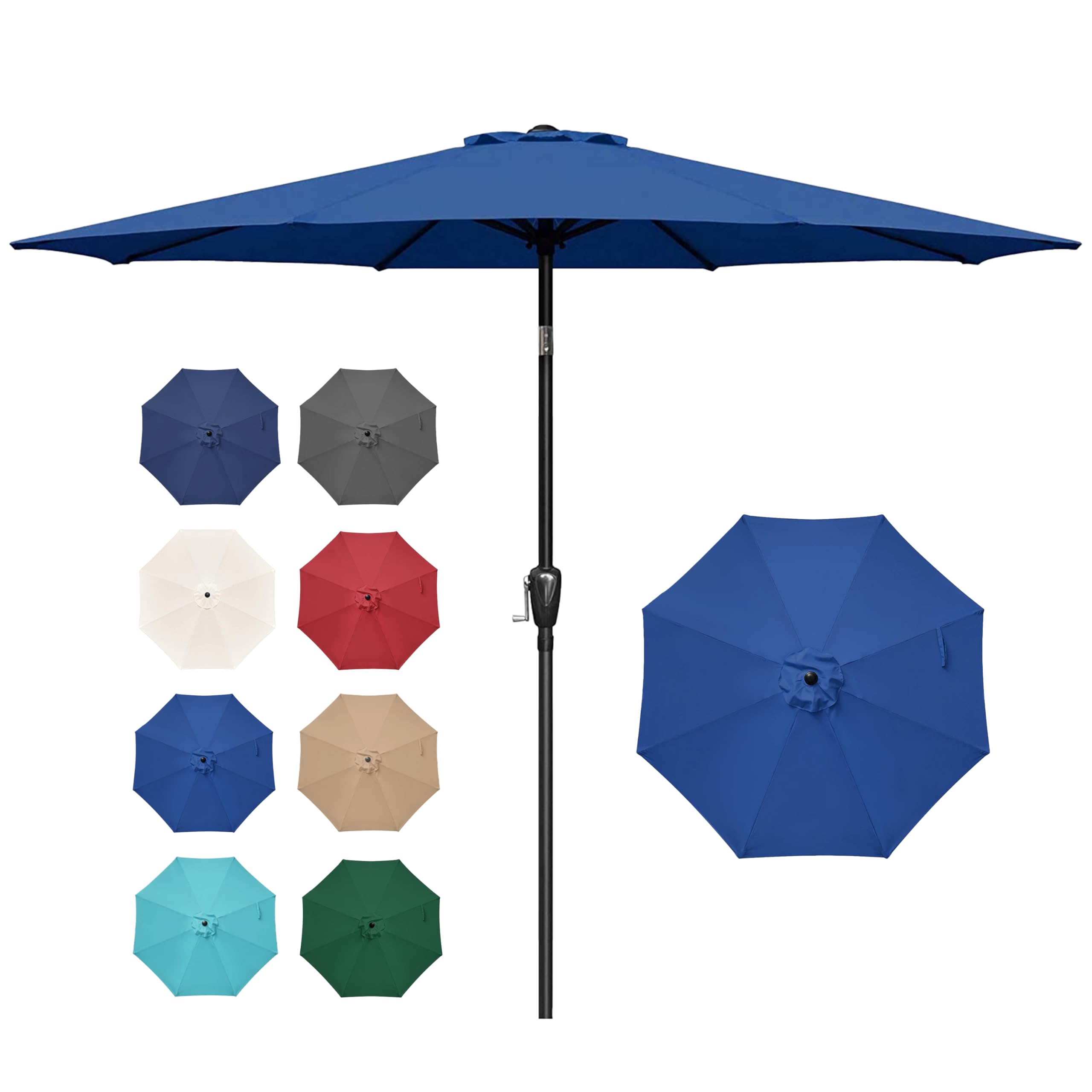 Simple Deluxe 9Ft Outdoor Patio Umbrella Table Market Umbrella With Push Button Tilt And Crank, 8 Sturdy Ribs, Uv Protection Waterproof For Garden, Lawn, Deck, Backyard, Pool, Blue