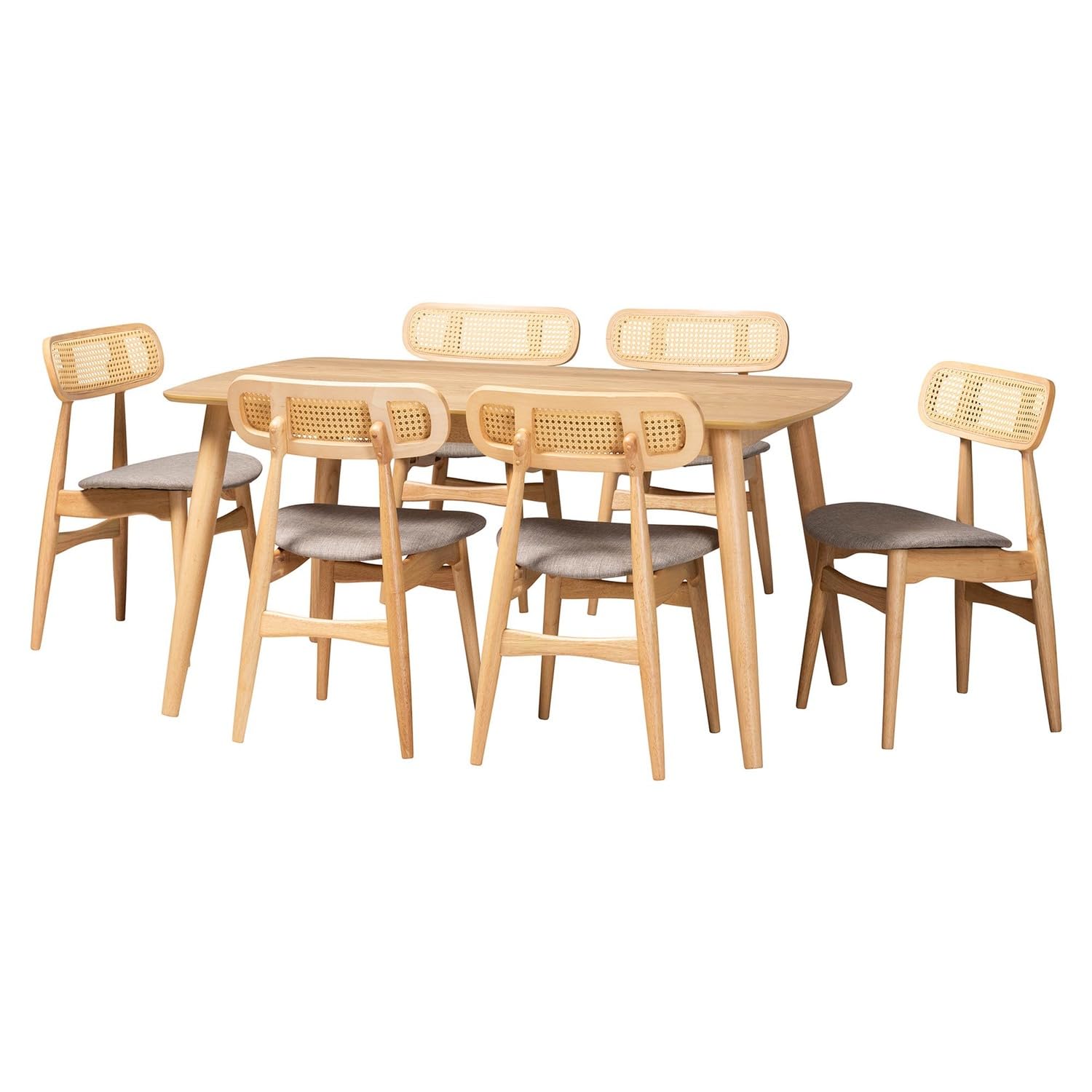 Baxton Studio Tarana Grey Fabric and Natural Oak Wood 7-Piece Dining Set