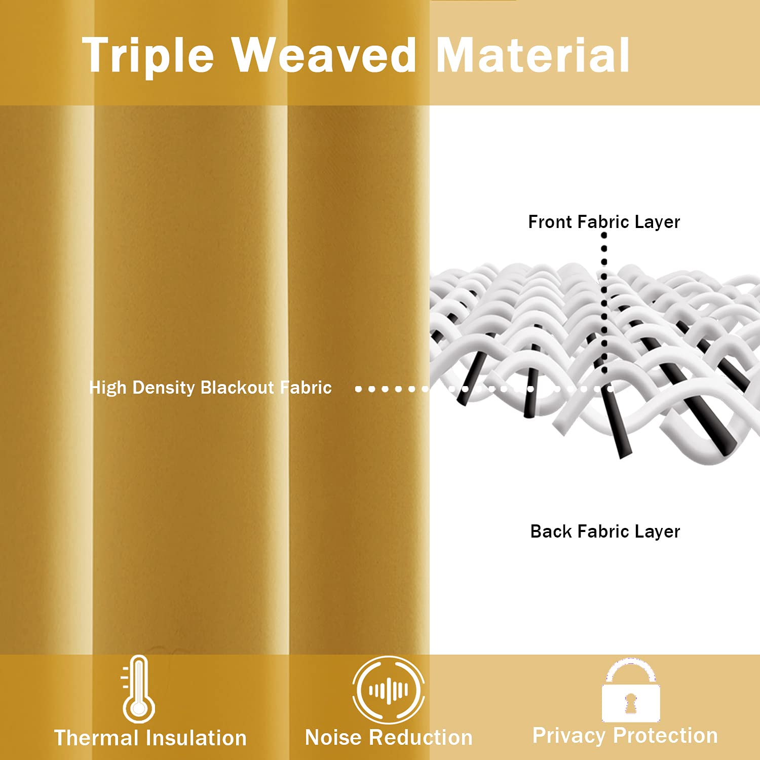 Jiuzhen Blackout Curtains With Tiebacks - Thermal Insulated, Light Blocking And Noise Reducing Grommet Curtain Drapes For Bedroom And Living Room, Set Of 2 Panels, Yellow, 52 X 84 Inch Length