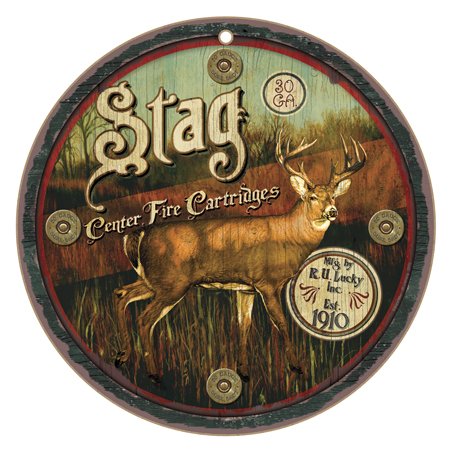 Sjt Enterprises, Inc. Stag Center Fire Cartridges 10' Round Wood Plaque Sign - Features The Artwork Of Jq Licensing (Sjt22112)