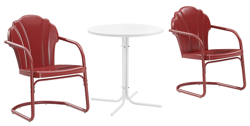Crosley Furniture Tulip 3-Piece Outdoor Bistro Set, Retro Metal Patio Table and Chairs for Dining, Porch, Dark Red Satin