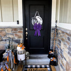 2Pcs Halloween Wreath Bows Halloween Decor Bows Purple Spider Web Strips Burlap Linen Bows For Wreath, Halloween Fabric Ribbon B