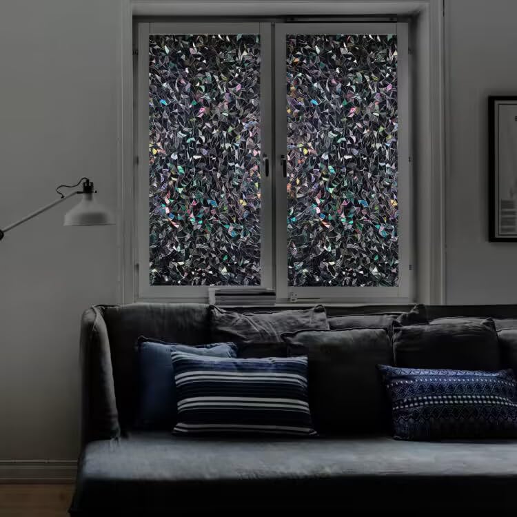 Finnez Blackout Window Film Rainbow Privacy Film 3D No Glue Glass Sticker For Glass Door Home And Office Heat Control Anti Uv 23