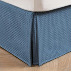 Miye Pleated Waffle Weave Bed Skirt, Tailored Dust Ruffle 12 Inch Drop Easy Fit, Machine Washable (Blue, Queen - 12'' Drop)