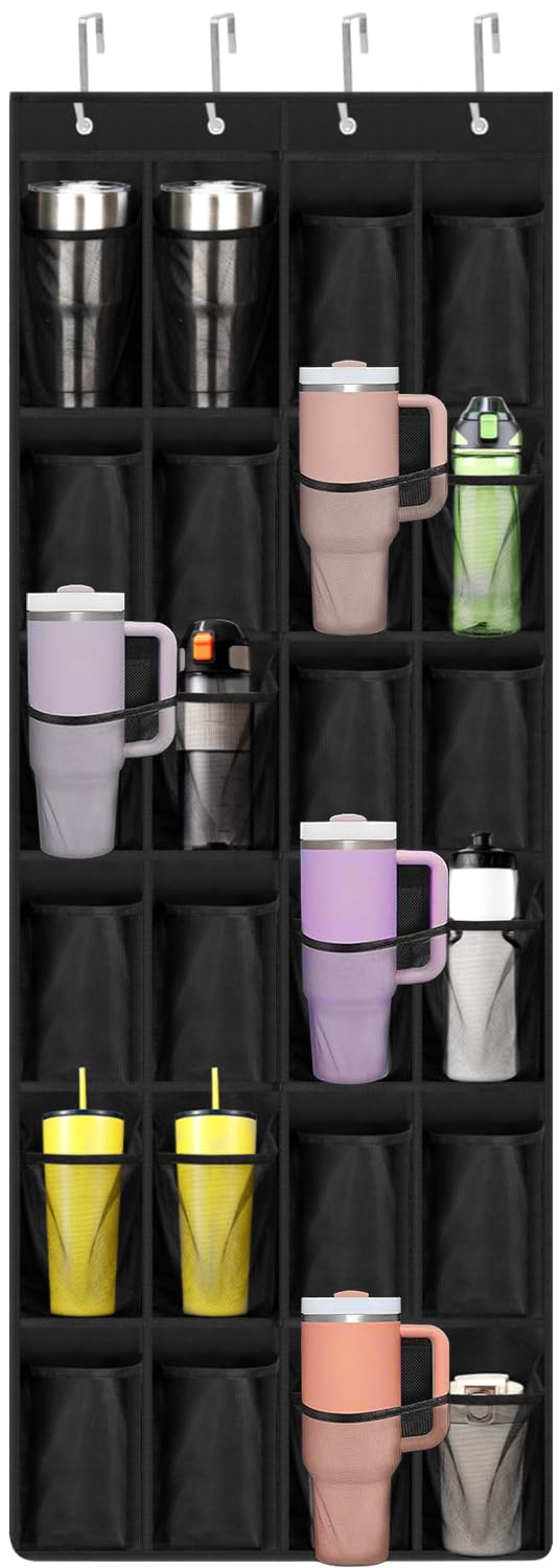 Tumbler Organizer,Water Bottle Organizer 24 Holders Over The Door Water Bottle Storage Rack Stanley Cup Organizer Various Sizes 
