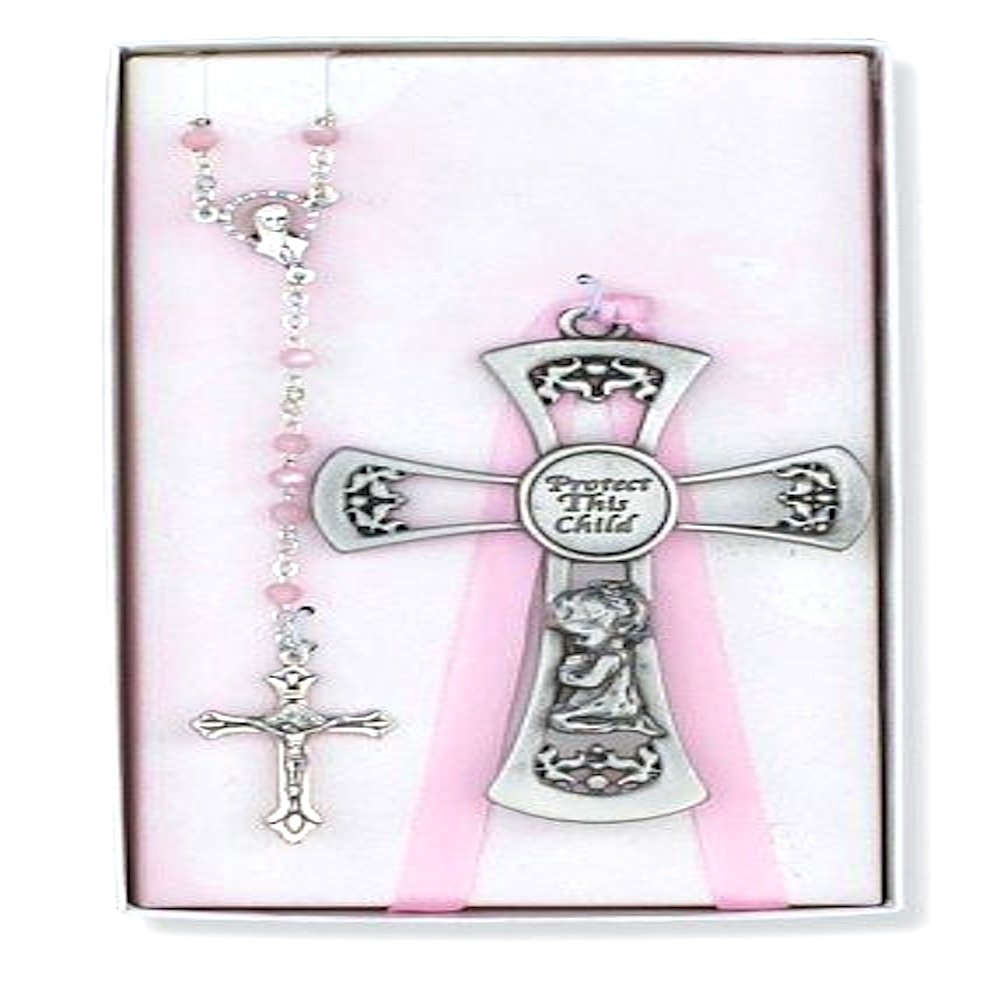 Pewter Girl Cross/Rosary Set