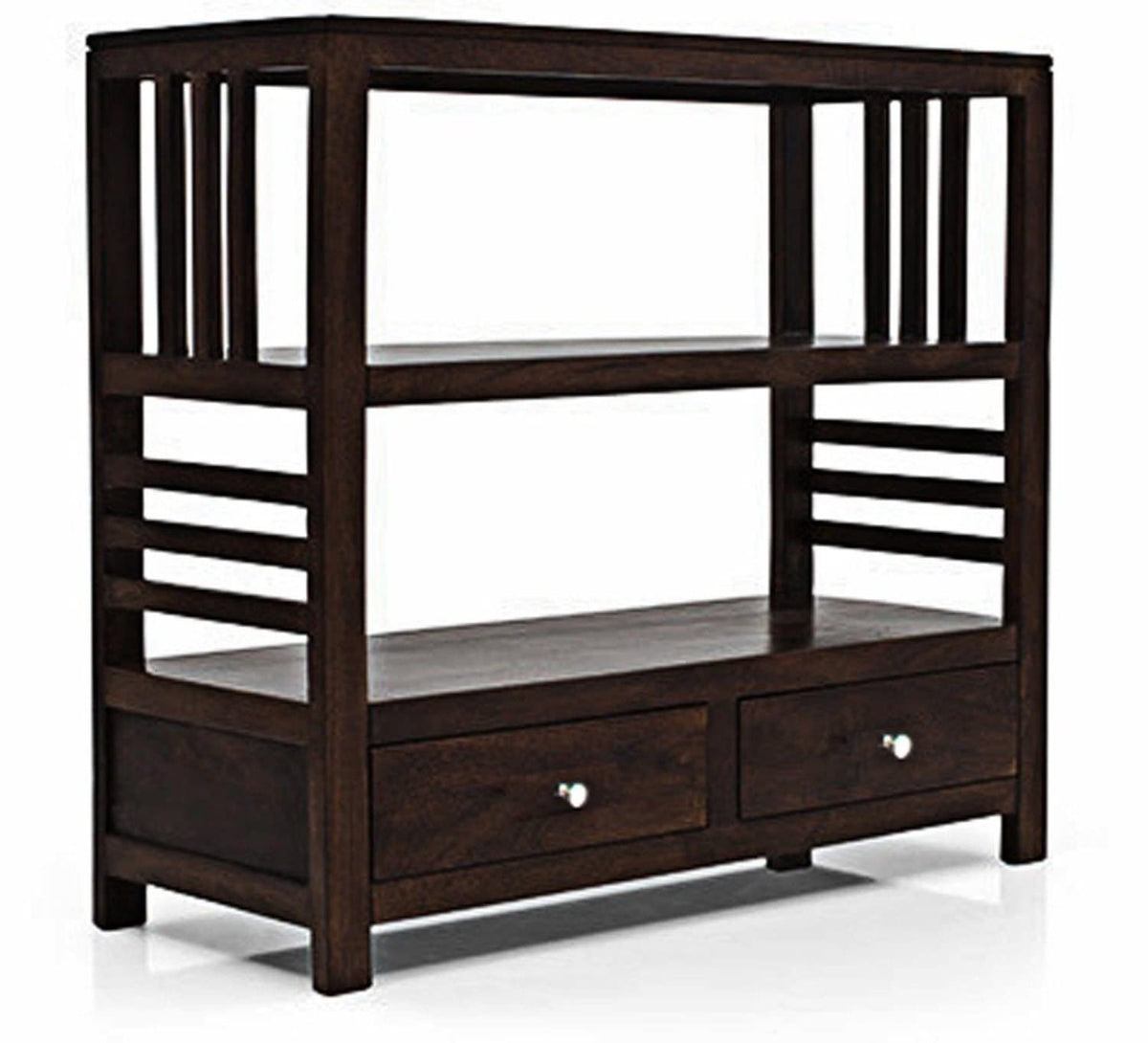 Wood Prints Sheesham Wood Book Shelf With 2 Drawer And Shelf Storage | Walnut Finish | Wooden Book Organiser | Library | Home St