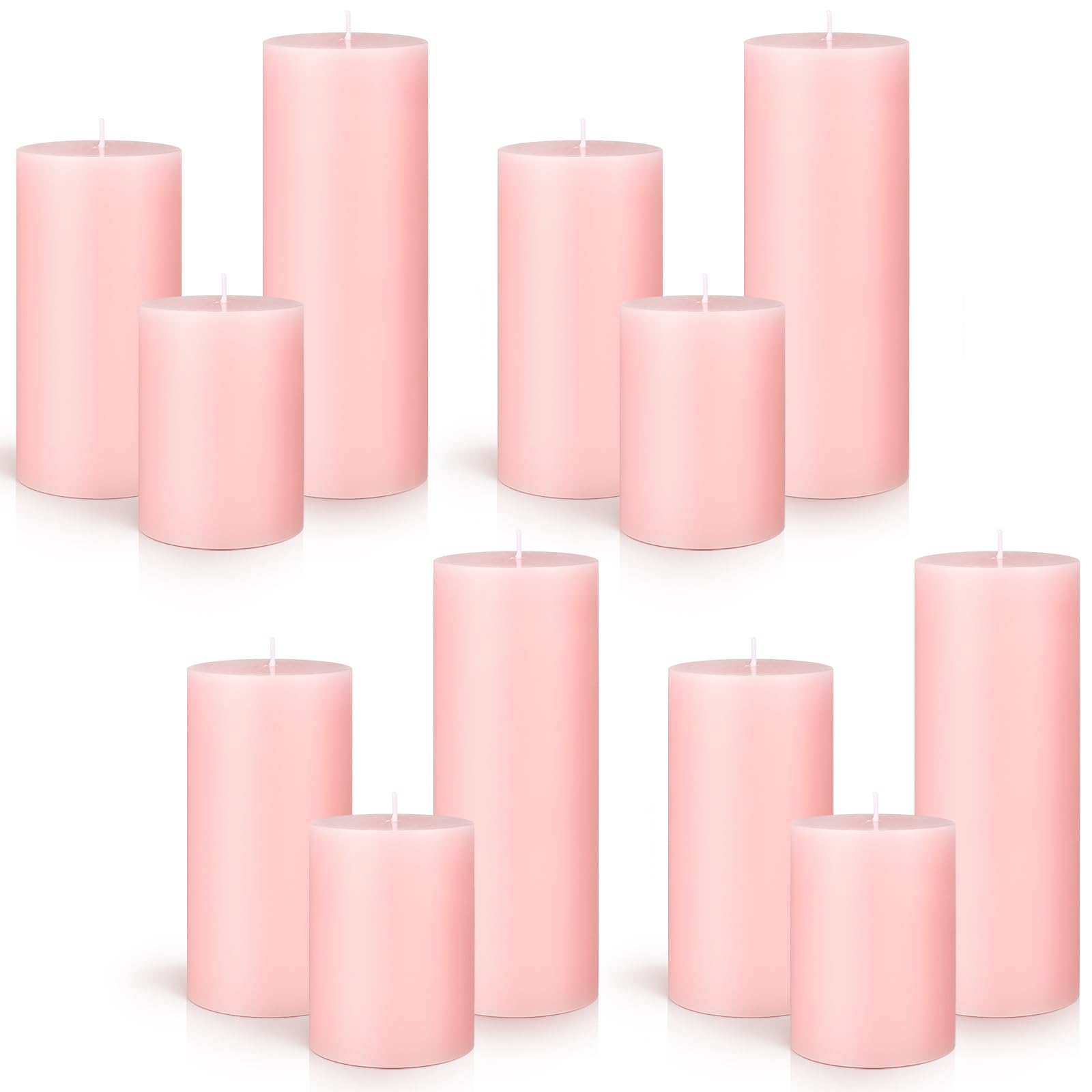 Sumind Set of 12 Poured Pillar Candles 3x 4, 6, 8 Dripless Unscented Candle Long Clean Burning Rustic Country Style for Wedding,