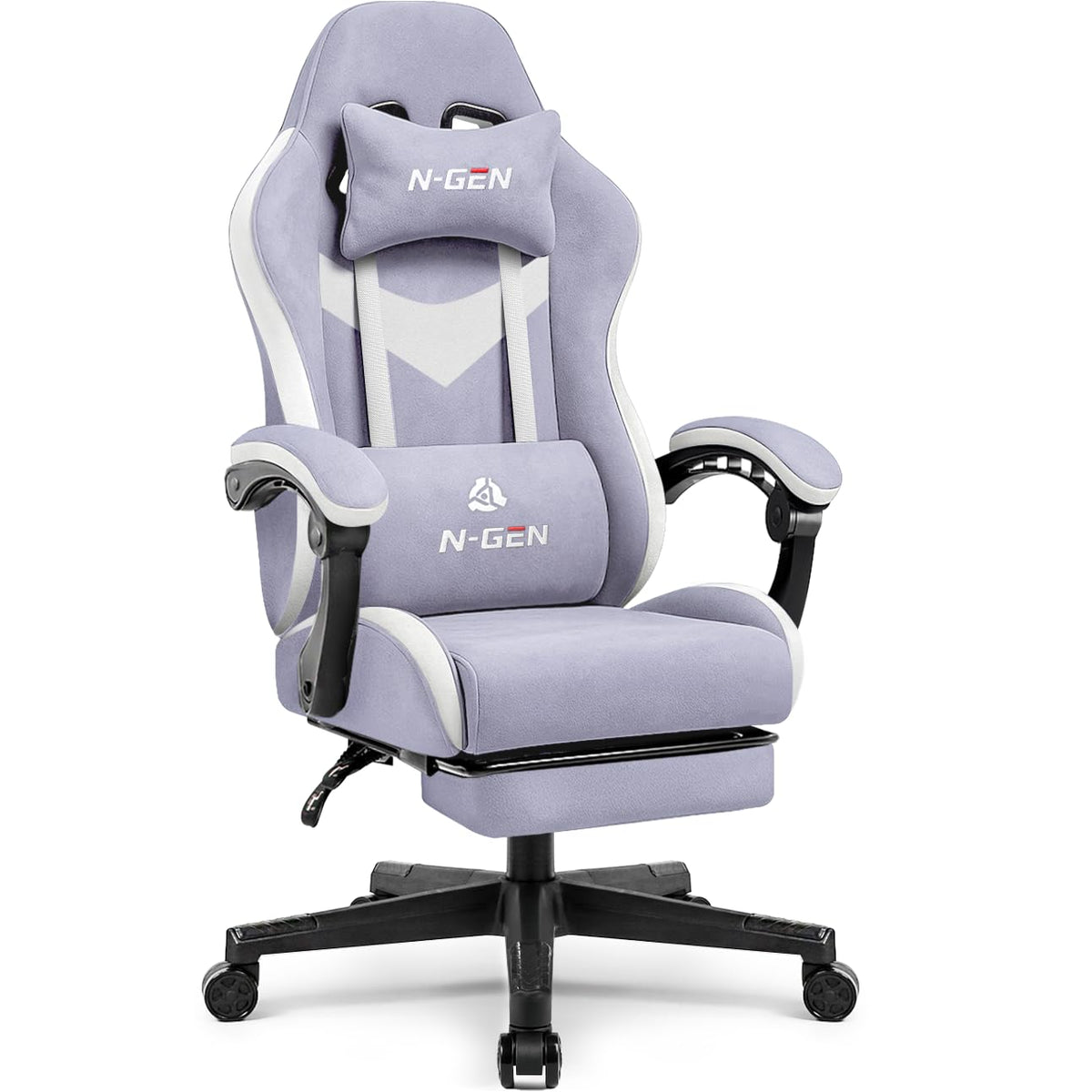 N-GEN GAMING Video Gaming Chair with Footrest Lumbar Support for Home Office High Back Recliner Height Adjustable Ergonomic Comf