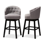 Baxton Studio Theron Traditional Fabric Bar Stool with Back, Gray and Espresso, 2-Pieces (152-2P-9115-HIT)