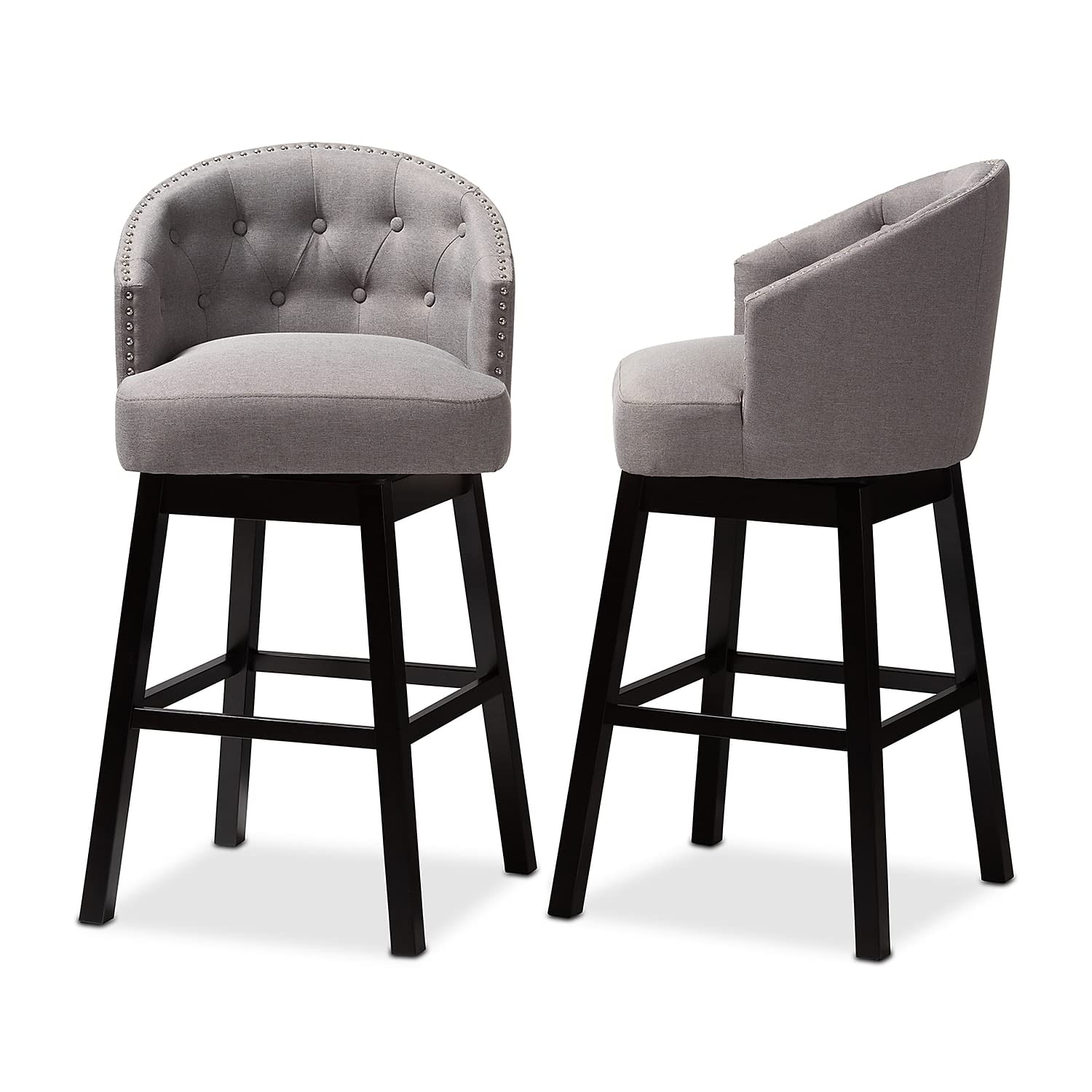 Baxton Studio Theron Traditional Fabric Bar Stool with Back, Gray and Espresso, 2-Pieces (152-2P-9115-HIT)