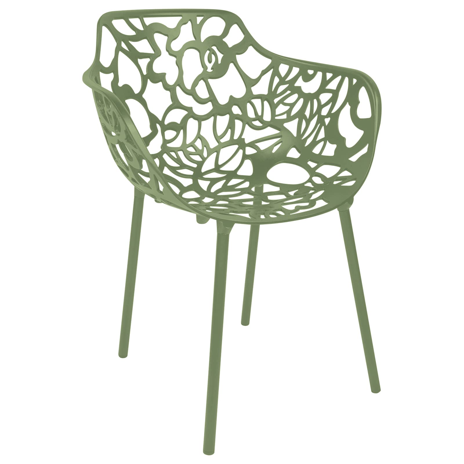 LeisureMod Modern Aluminum Stackable Patio Dining Armchair, Khaki Green
