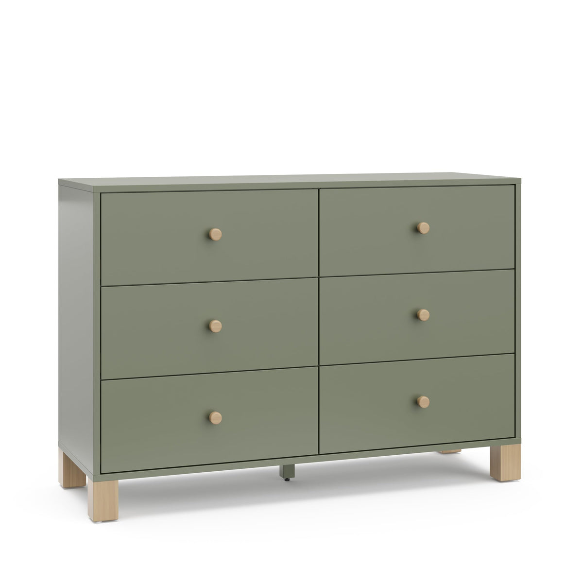 Storkcraft California 6-Drawer Double Dresser (Olive with Driftwood) - GREENGUARD Gold Certified, Interlocking Drawer System, Dr