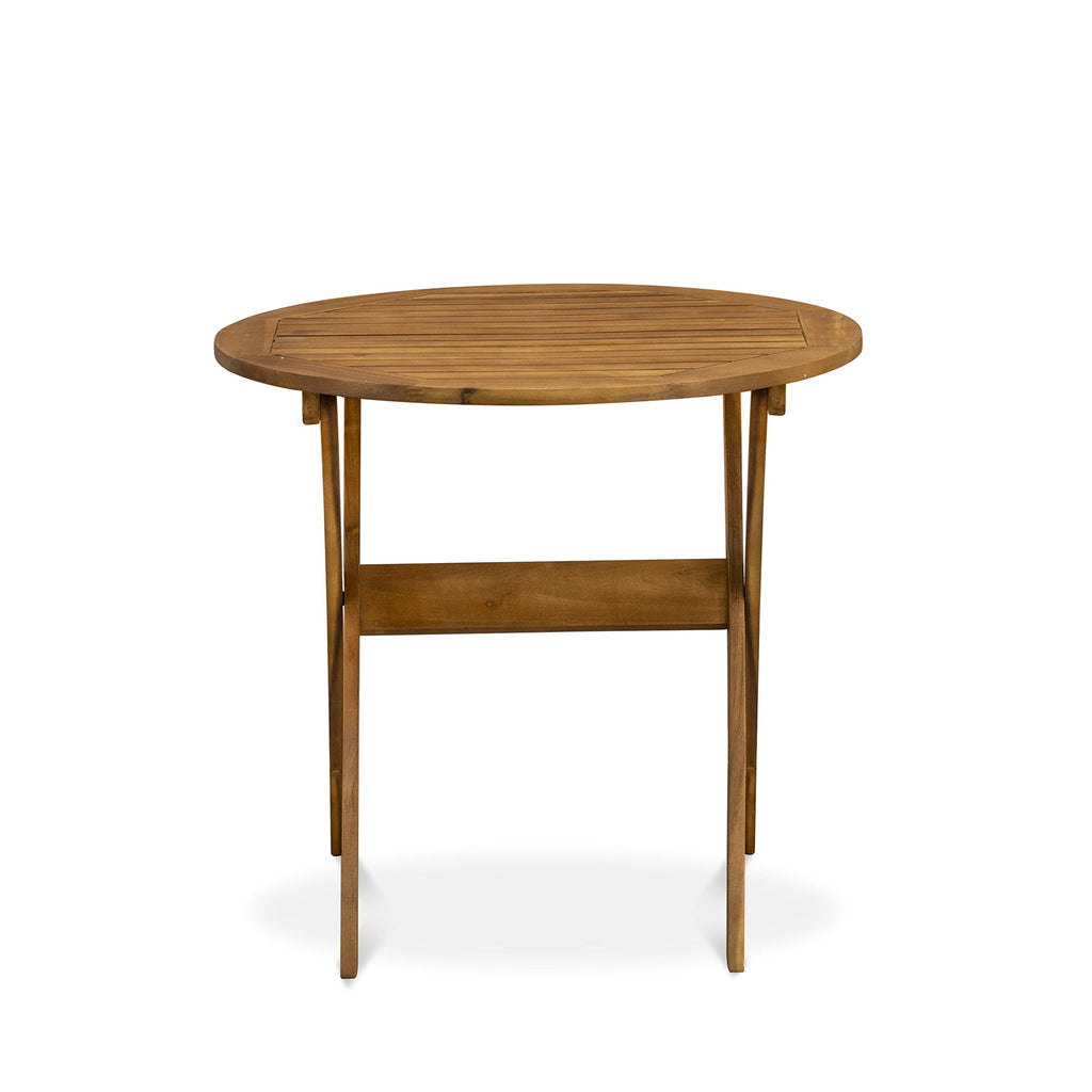 East West Furniture MNBS3CANA Marion 3 Piece Outdoor Conversation Bistro Set Contains a Round Acacia Wood Coffee Table and 2 Folding Arm Chairs, 30x30 Inch, Natural Oil
