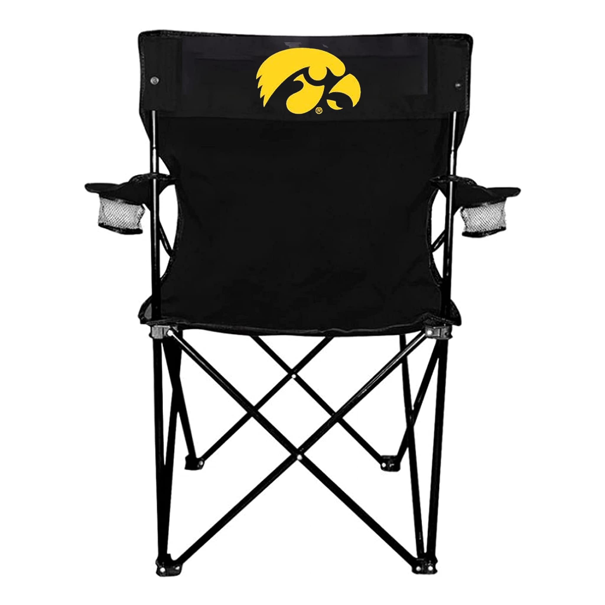VictoryStore Outdoor Camping Chair - University of Iowa Tigerhawk Black Folding Camping Chair with Carry B