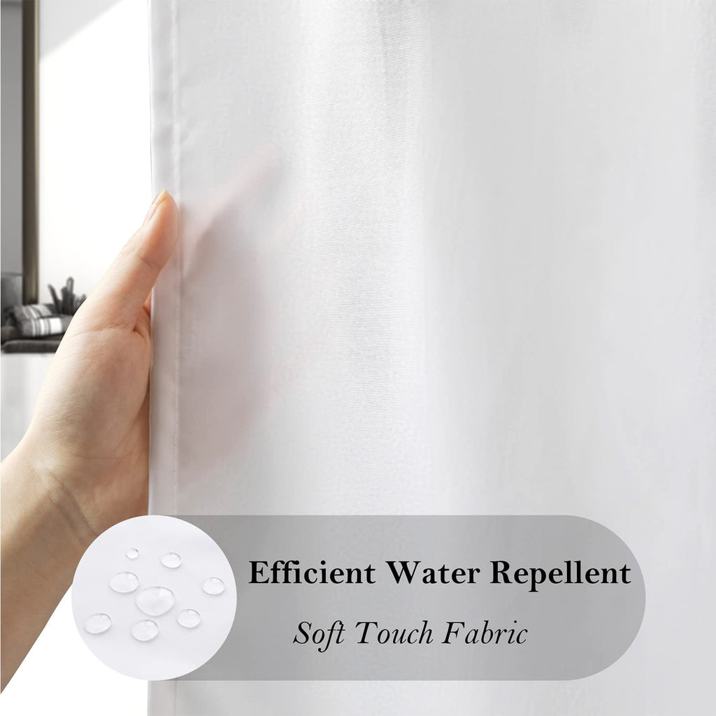 Aoohome White Fabric Shower Curtain Liner, Bathroom Curtain With Hooks For Hotel, Waterproof, Weighted Hem, 72 Width X 75 Height