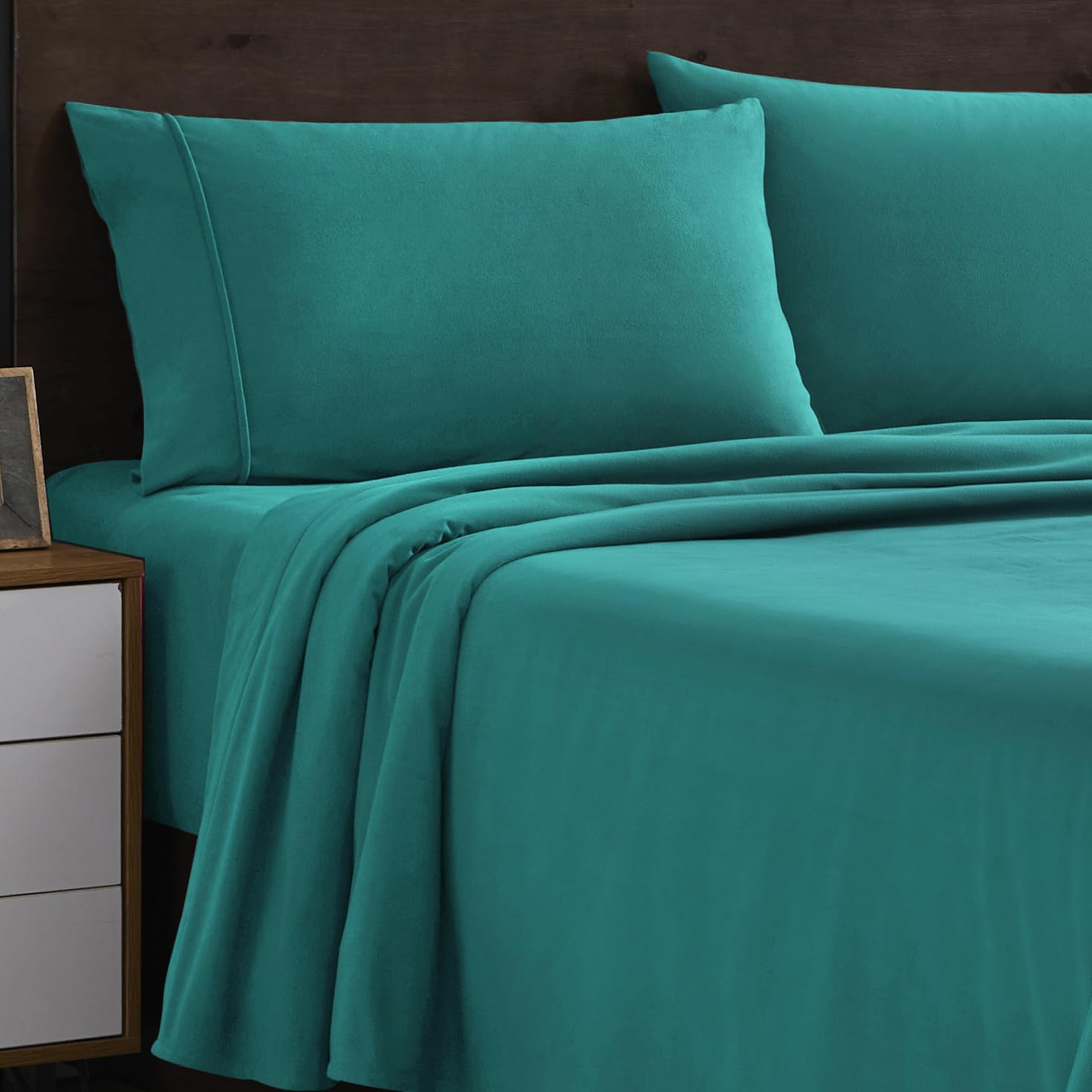 Flannel Sheets Full Warm And Cozy Deep Pocket Breathable All Season Bedding Set With Fitted With Full Elastic & Built In Corner Sheet Straps, Flat And Pillowcases, Full, Teal