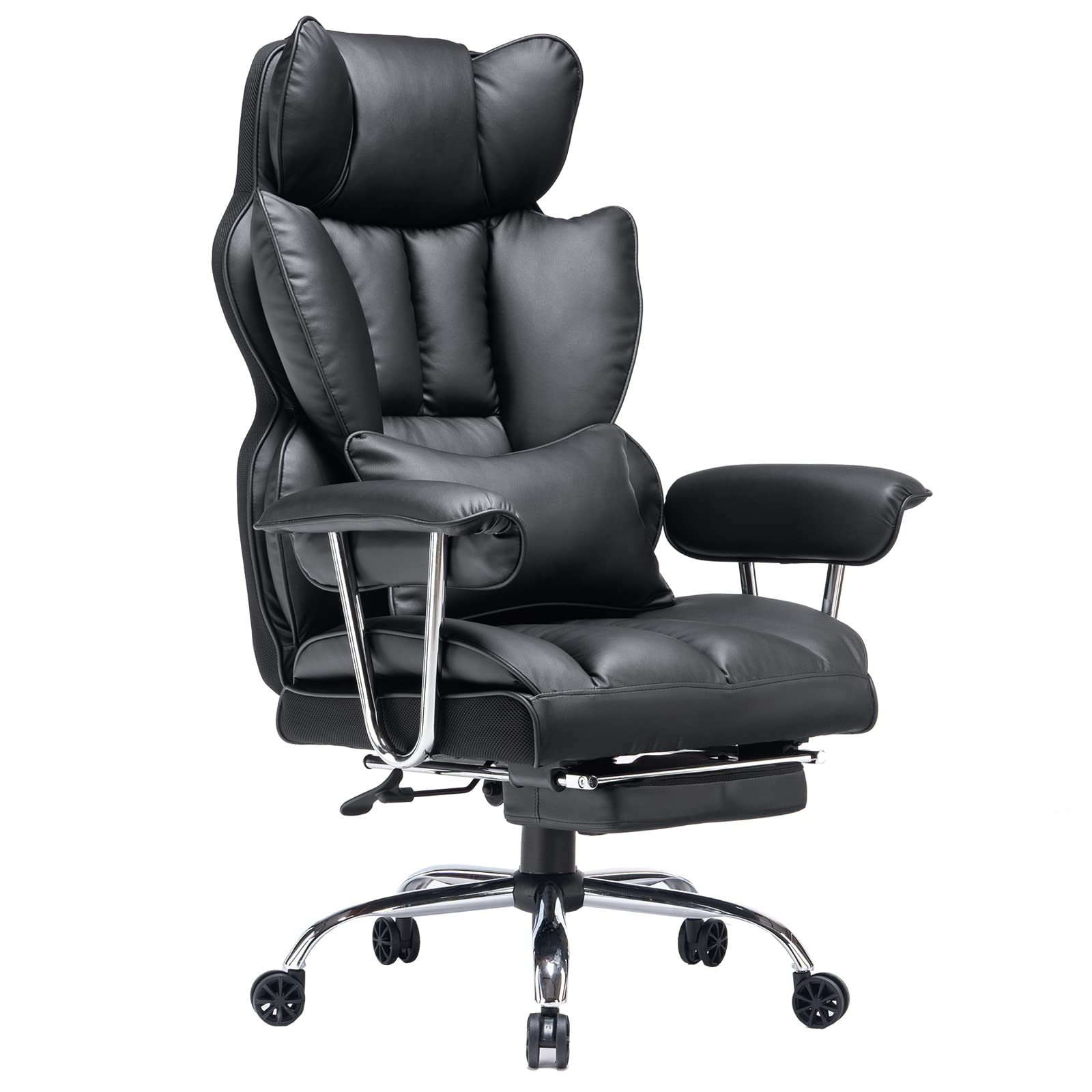 Efomao Desk Office Chair Big High Back Chair PU Leather Computer Chair Managerial Executive Swivel Chair with Lumbar Support (Bl