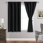 Jiuzhen Blackout Curtains For Bedroom - Thermal Insulated Noise Reducing Privacy Short Curtain For Bathroom Living Room, Set Of 2 Panels With Tiebacks, 42 X 45 Inches Long, Black