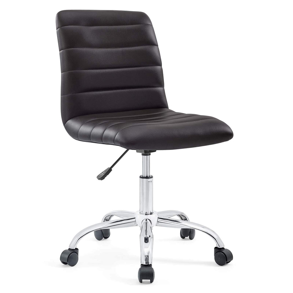 Modway Ripple Ribbed Armless Mid Back Swivel Computer Desk Office Chair In Brown