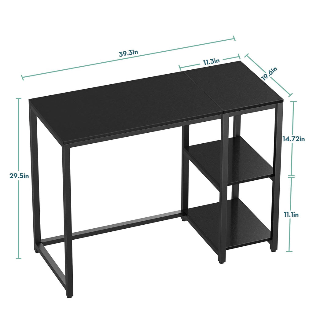 Sinpaid Computer Desk 40 Inches With 2-Tier Shelves Sturdy Home Office Desk With Large Storage Space Modern Gaming Desk Study Writing Laptop Table, Black Desk