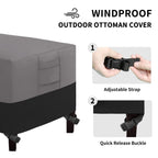 Easy-Going Outdoor Ottoman Cover, Waterproof Patio Ottoman Cover, Heavy Duty Outdoor Furniture Cover With Padded Handles (34'X24'X17', Gray/Black)