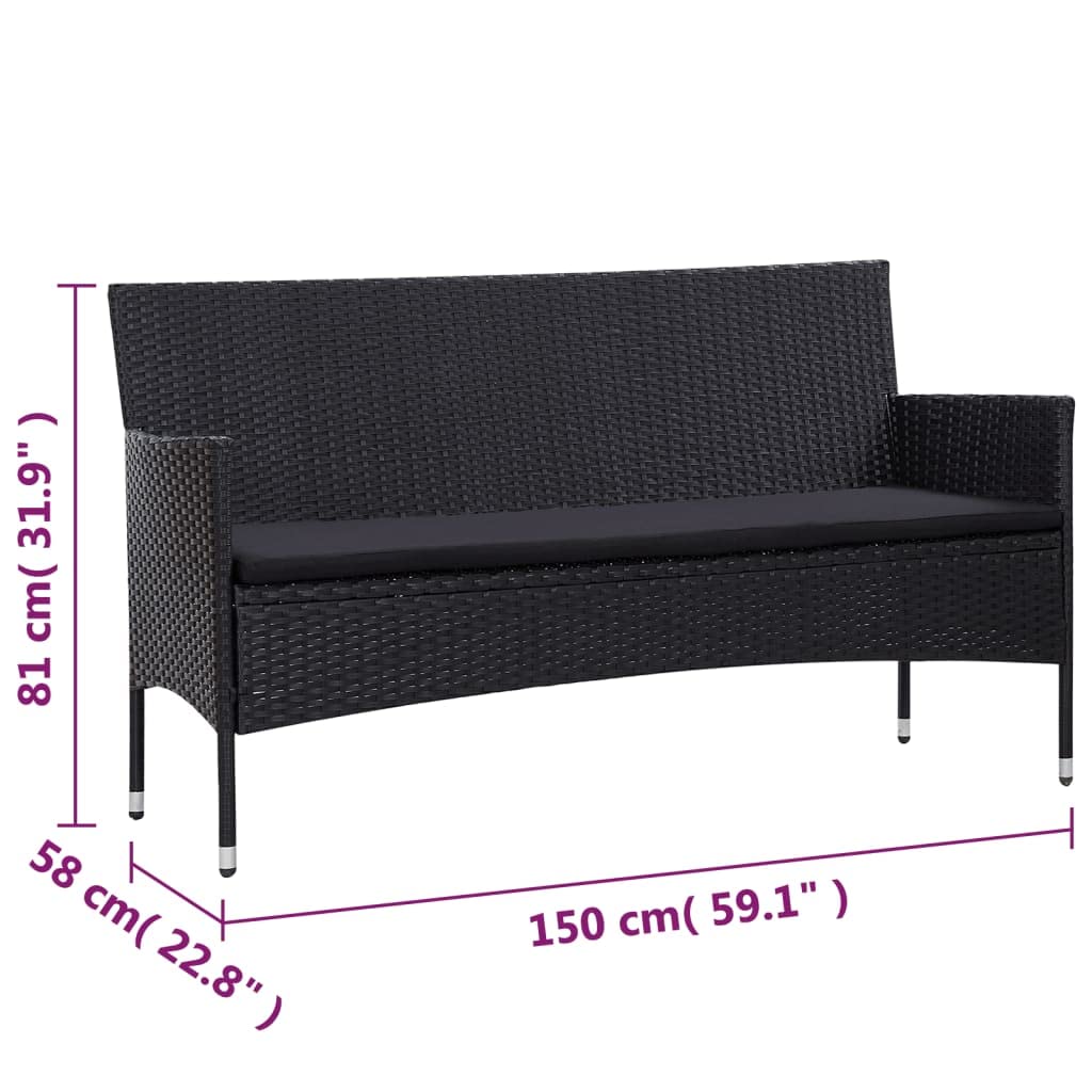 5 Piece Patio Lounge Set With Cushions Poly Rattan Black