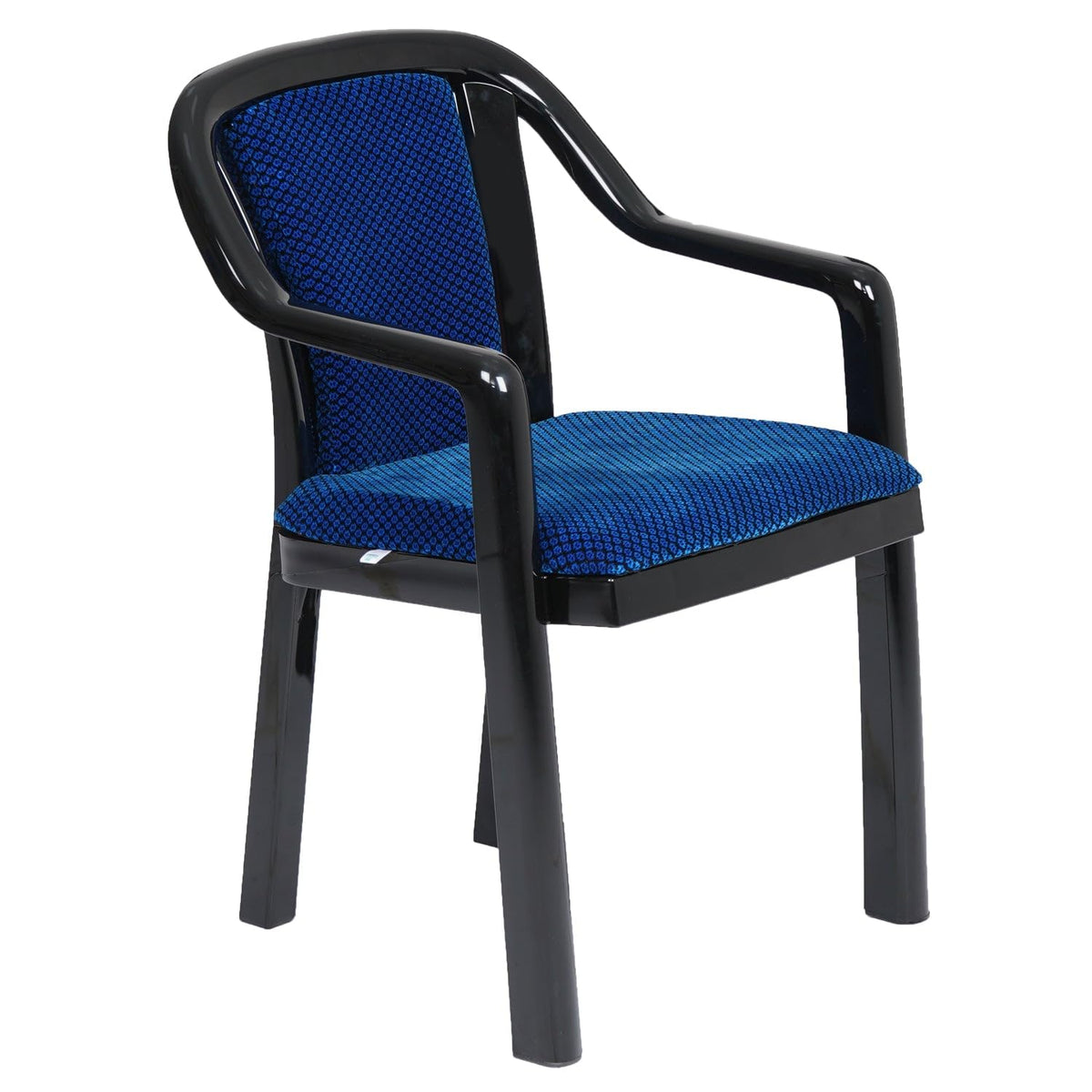 Nilkamal Plastic Chair For Living Room With Arm & Cushion | 3 Year Warranty | For Home, Living Room, Outdoor | Iron Black & Blue